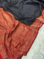Black & Red Pure Khaddi Crep Silk Banarasi Saree