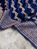Navy Blue Meenakari Mashru Katan Silk Banarasi Saree