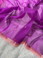 Purple & Peach Pure Kora Organza Silk Banarasi Saree
