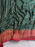 Rama Green & Red Pure Khaddi Georgette Silk Banarasi Saree