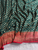 Rama Green & Red Pure Khaddi Georgette Silk Banarasi Saree