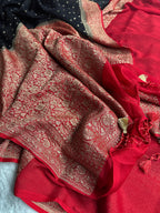 Black & Red Pure Khaddi Georgette Silk Banarasi Saree