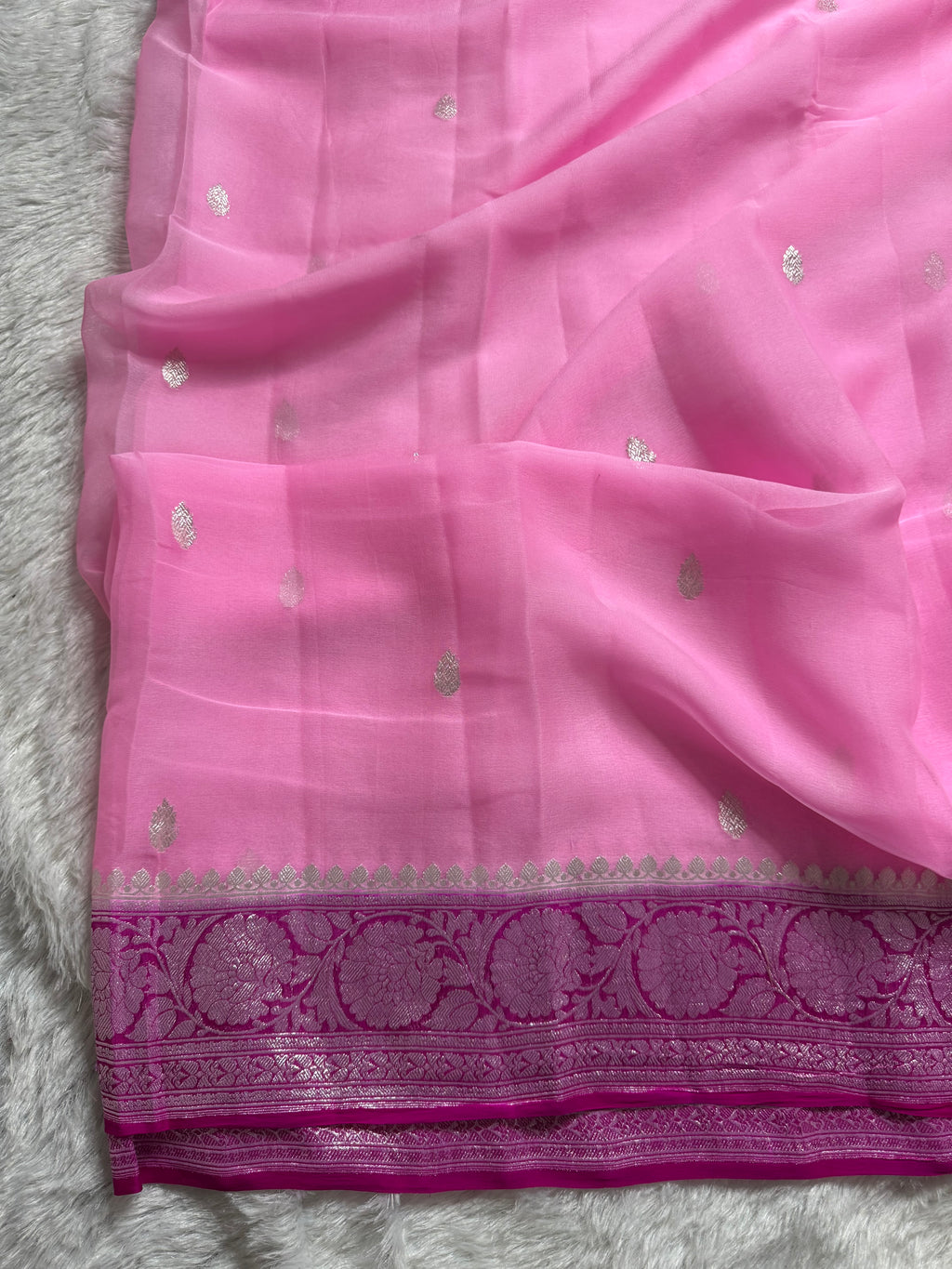 Pink & Rani Pink Pure Khaddi Chiffon Silk Banarasi Saree