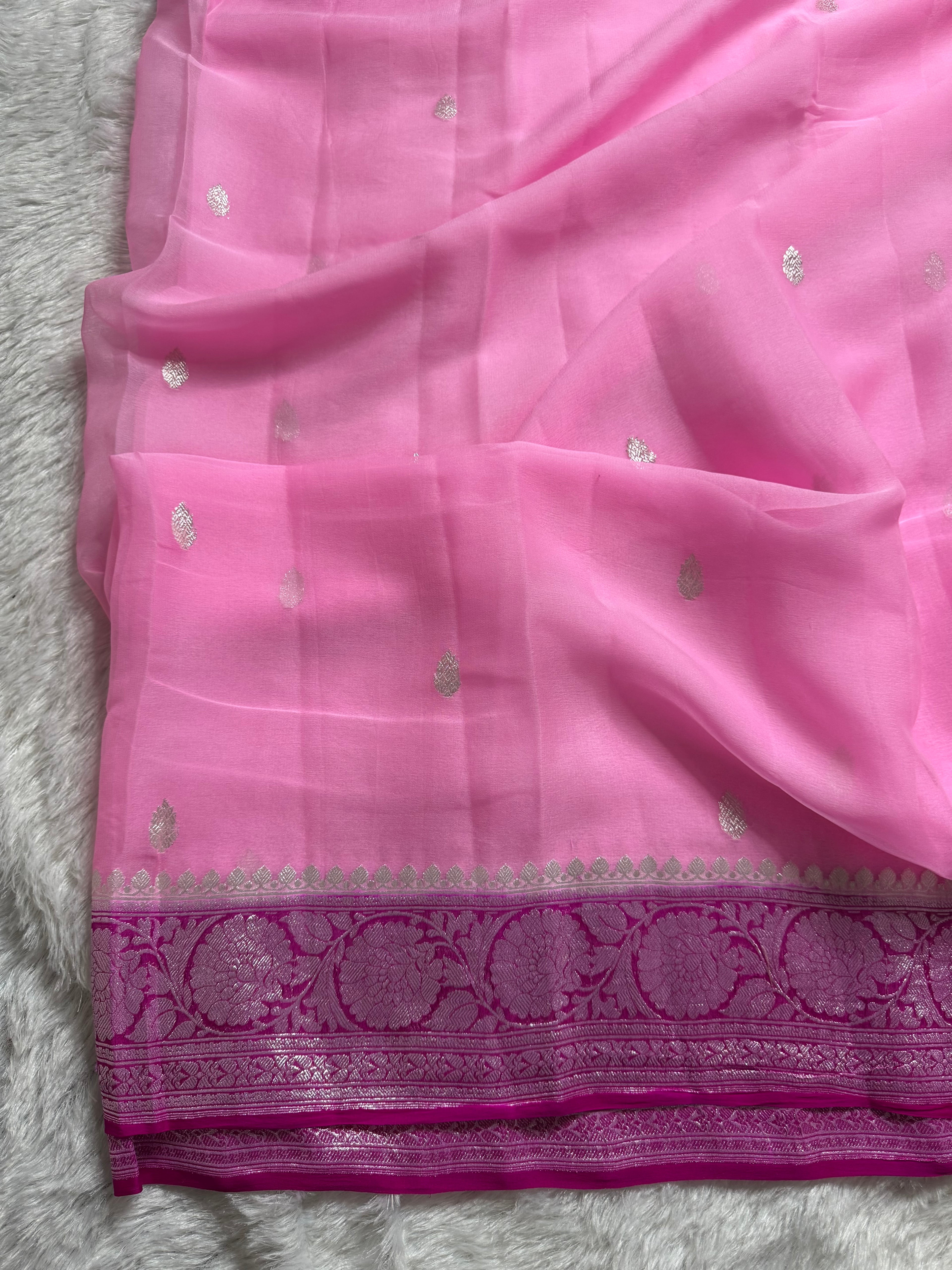 Pink & Rani Pink Pure Khaddi Chiffon Silk Banarasi Saree