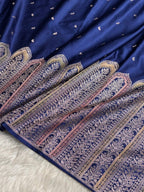 Navy Blue Meenakri Mashru Katan Silk Banarasi Saree