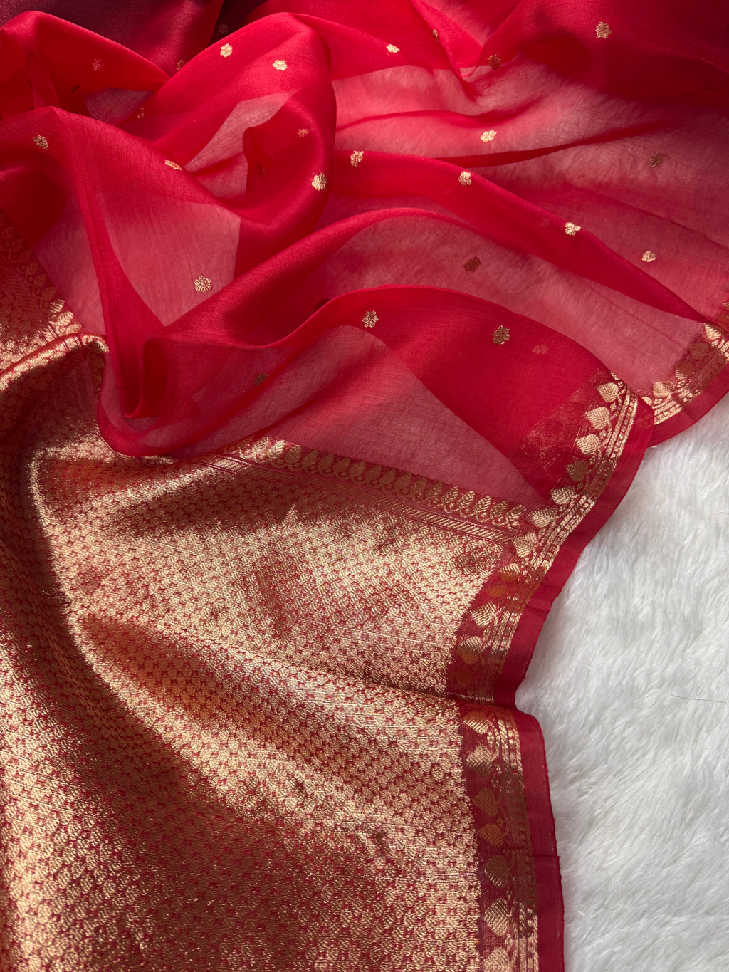 Red Pure Kora Organza Banarasi Saree