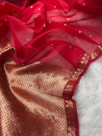 Red Pure Kora Organza Banarasi Saree