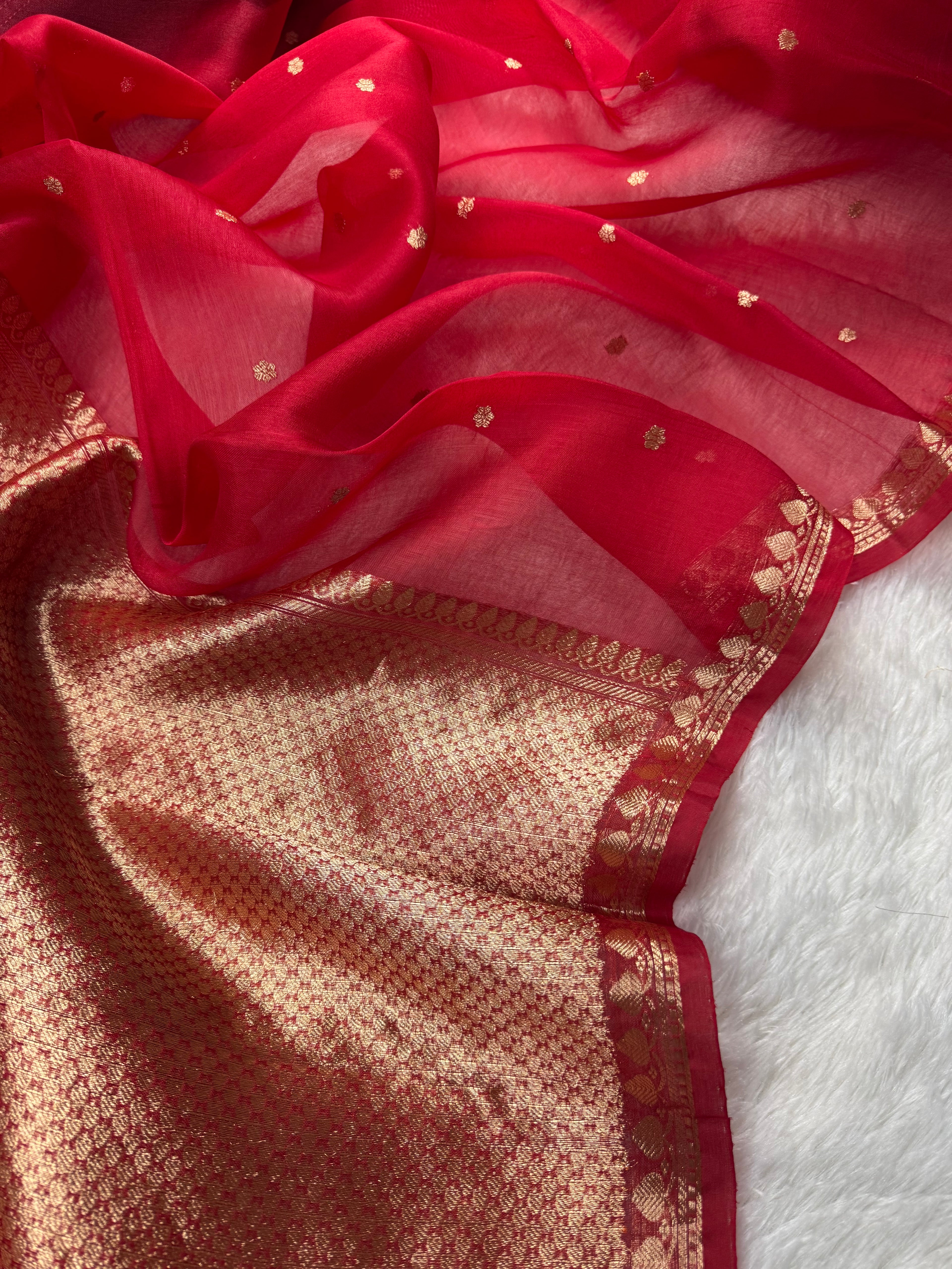 Red Pure Kora Organza Banarasi Saree