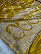 Mustard Yellow Meenakari Mashru Katan Silk Banarasi Saree