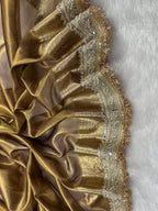 Champagne Gold Beautiful Mirror Lace Border Tissue Silk Banarasi Saree