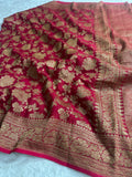 Red Pure Khaddi Georgette Silk Banarasi Saree