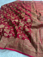 Red Pure Khaddi Georgette Silk Banarasi Saree