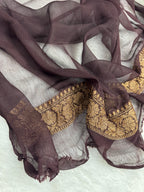 Chocolate Brown Pure khaddi Chiffon Silk Banarasi Saree