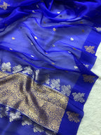 Royal Blue Pure Kora Organza Silk Banarasi Saree Sona & Roopa Zari Weaving