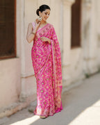 Pink Pure Chiffon Silk Banarasi Saree