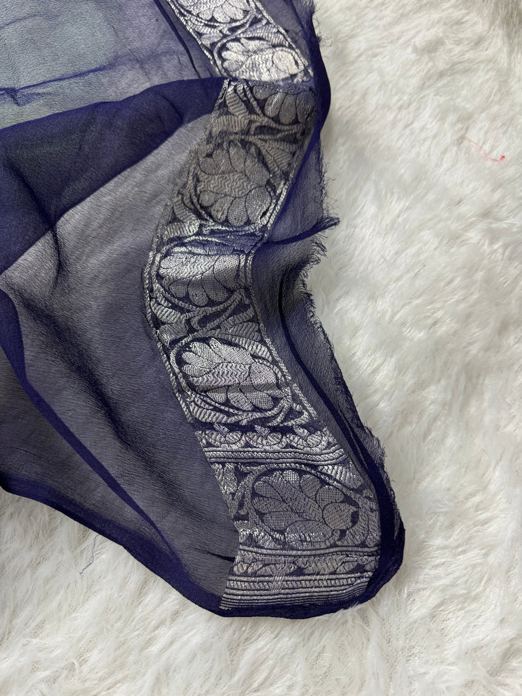 Pista & Navy Blue Pure Khaddi Chiffon Silk Banarasi Saree