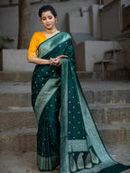 Bottle Green Swarovski Intricate Stone Work Banarasi Mashru Silk Saree
