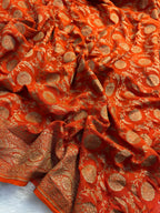 Rust Pure Khaddi Crep Silk Banarasi Saree
