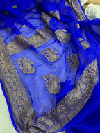 Royal Blue Pure khaddi Chiffon Silk Banarasi Saree