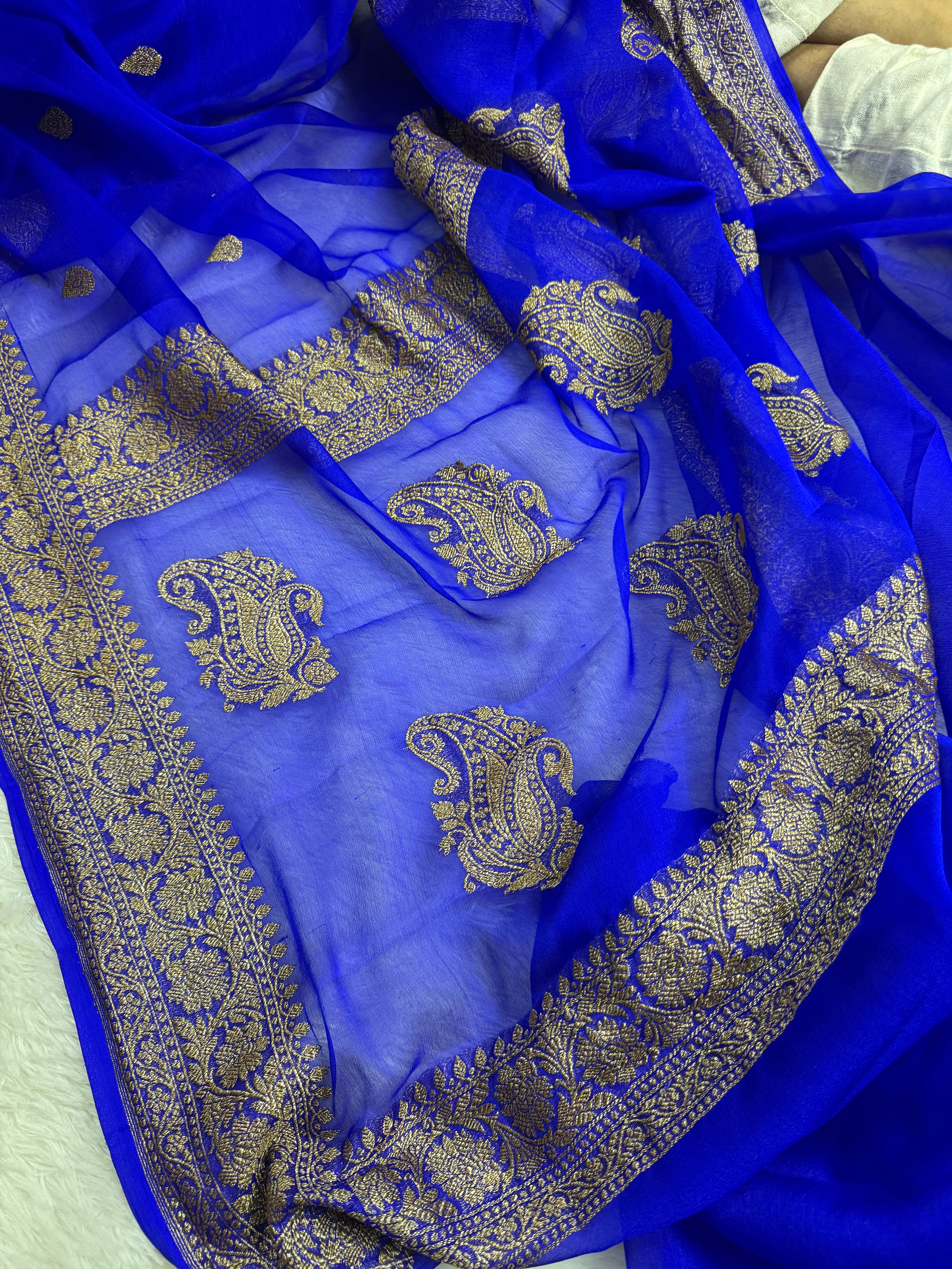 Royal Blue Pure khaddi Chiffon Silk Banarasi Saree