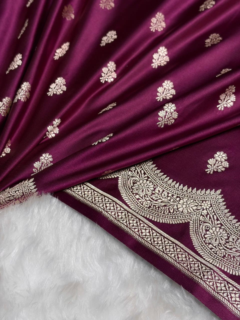Magenta Mashru Katan Silk Banarasi Saree