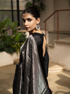 Black Stripe Pure Glass Tissue Silk Banarasi Saree