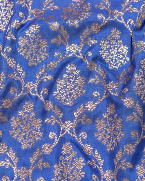 Bright Blue Pure Katan Silk Banarasi Saree