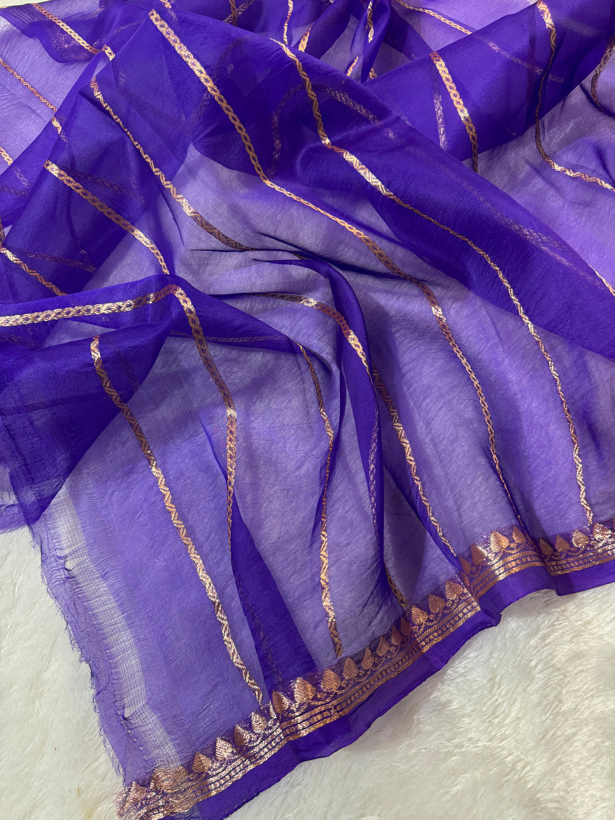 Pastel Grey & Purple Pure Kora Organza Silk Banarasi Saree