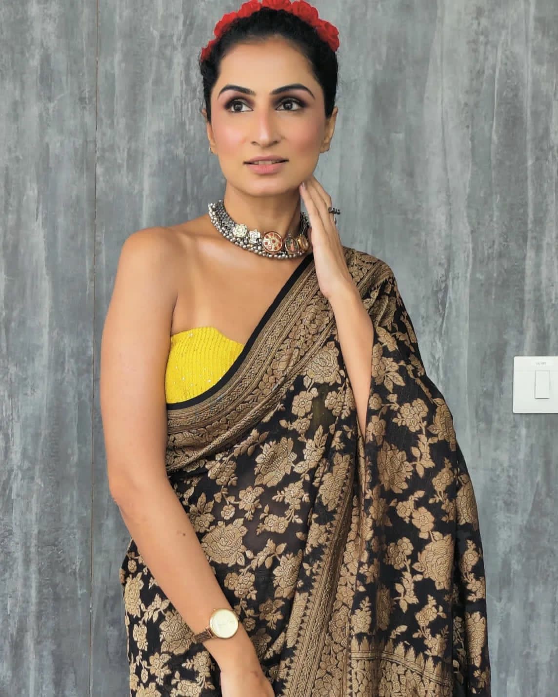 Black Pure Khaddi Georgette Silk Banarasi Saree