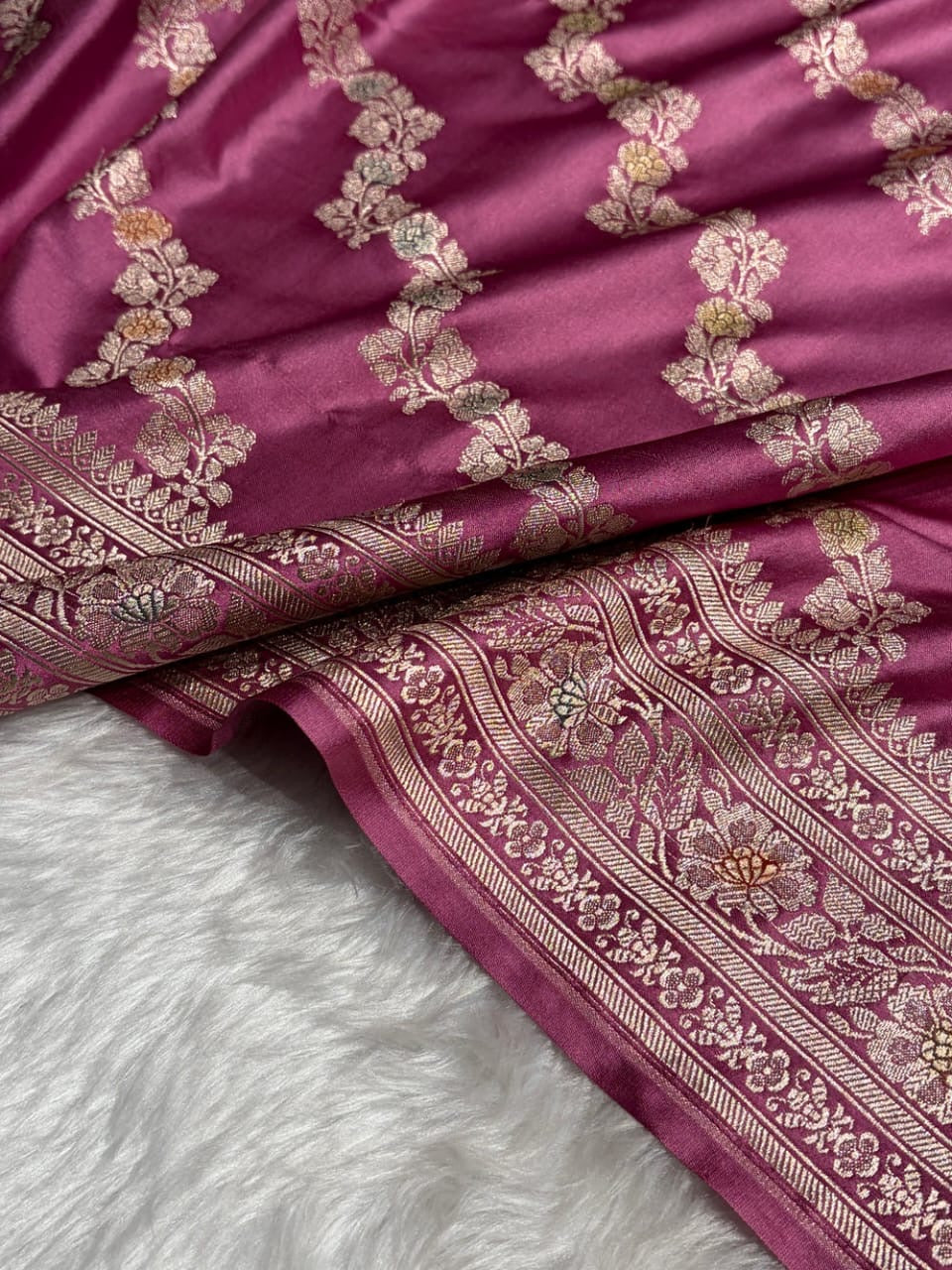 Deep Berry Meenakari Mashru Katan Silk Banarasi Saree