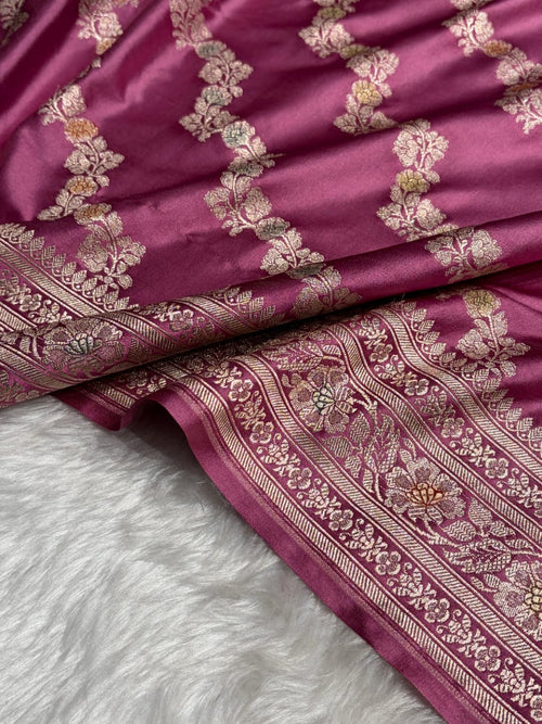 Deep Berry Meenakari Mashru Katan Silk Banarasi Saree