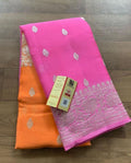 Mustard Orange & Rani Pink Pure Khaddi Chiffon Silk Banarasi Saree