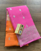 Mustard Orange & Rani Pink Pure Khaddi Chiffon Silk Banarasi Saree