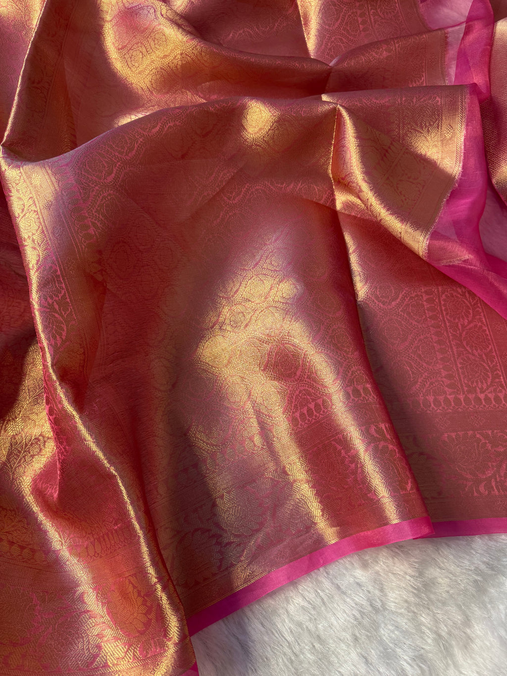 Rani Pink Pure Tissue Silk Banarasi Saree