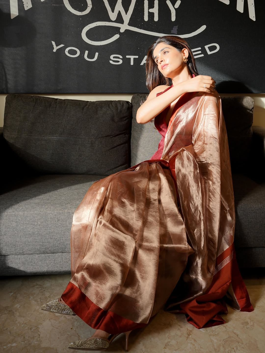 Rust Orange Pure Glass Tissue Silk Banarasi Saree