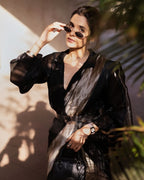 Black Pure Glass Tissue Silk Banarasi Saree