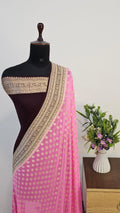Chocolate & Pink Pure Khaddi Georgette Silk Banarasi Saree