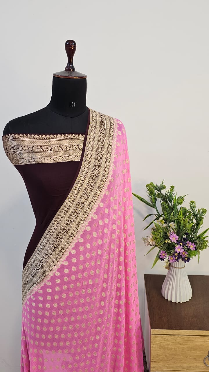 Chocolate & Pink Pure Khaddi Georgette Silk Banarasi Saree