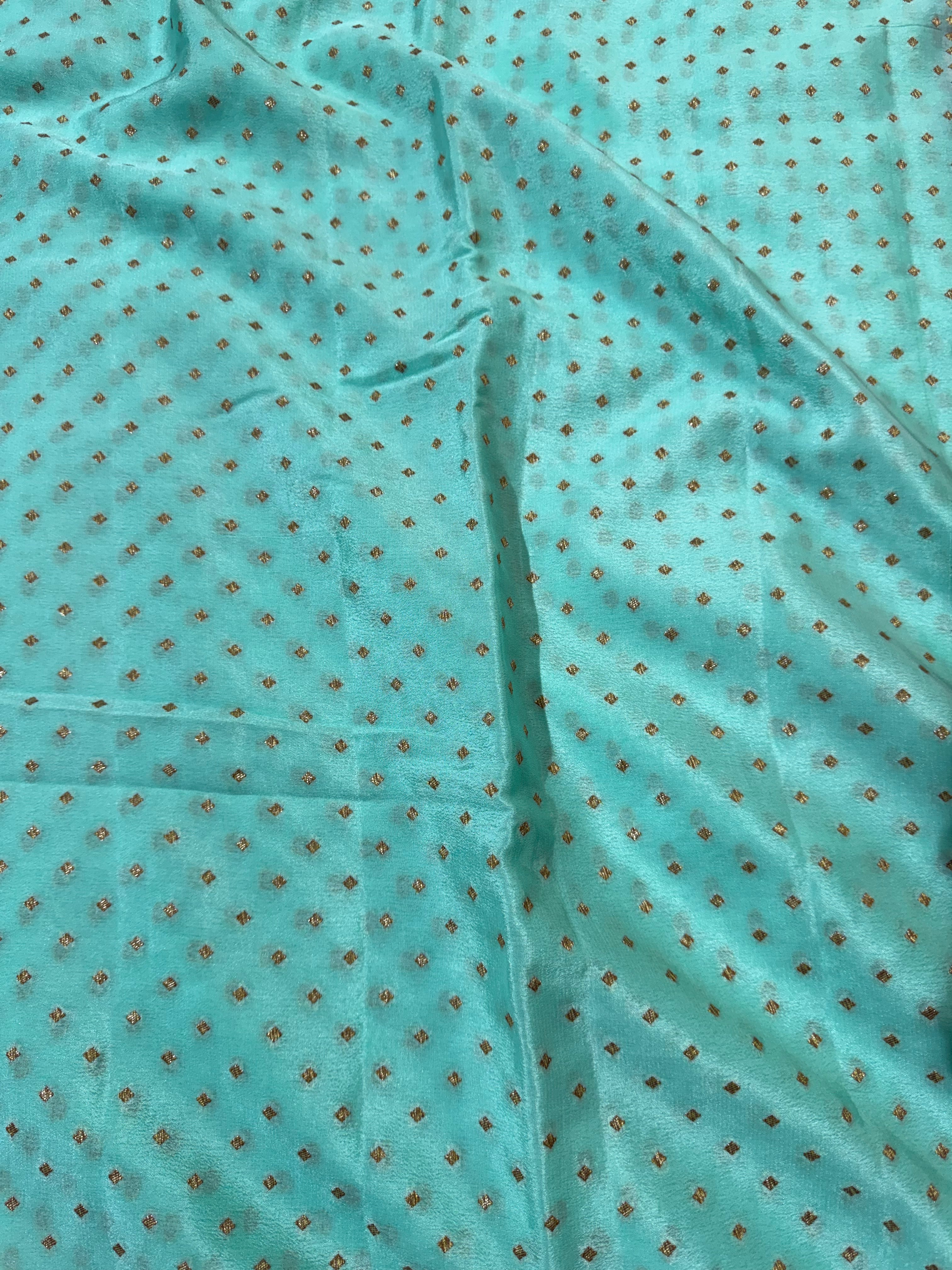 Sea Green & Dark Royal Blue Pure Khaddi Crep Silk Banarasi Saree