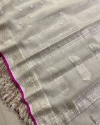 Ivory & Rani Pink Pure Khaddi Chiffon Silk Banarasi Saree