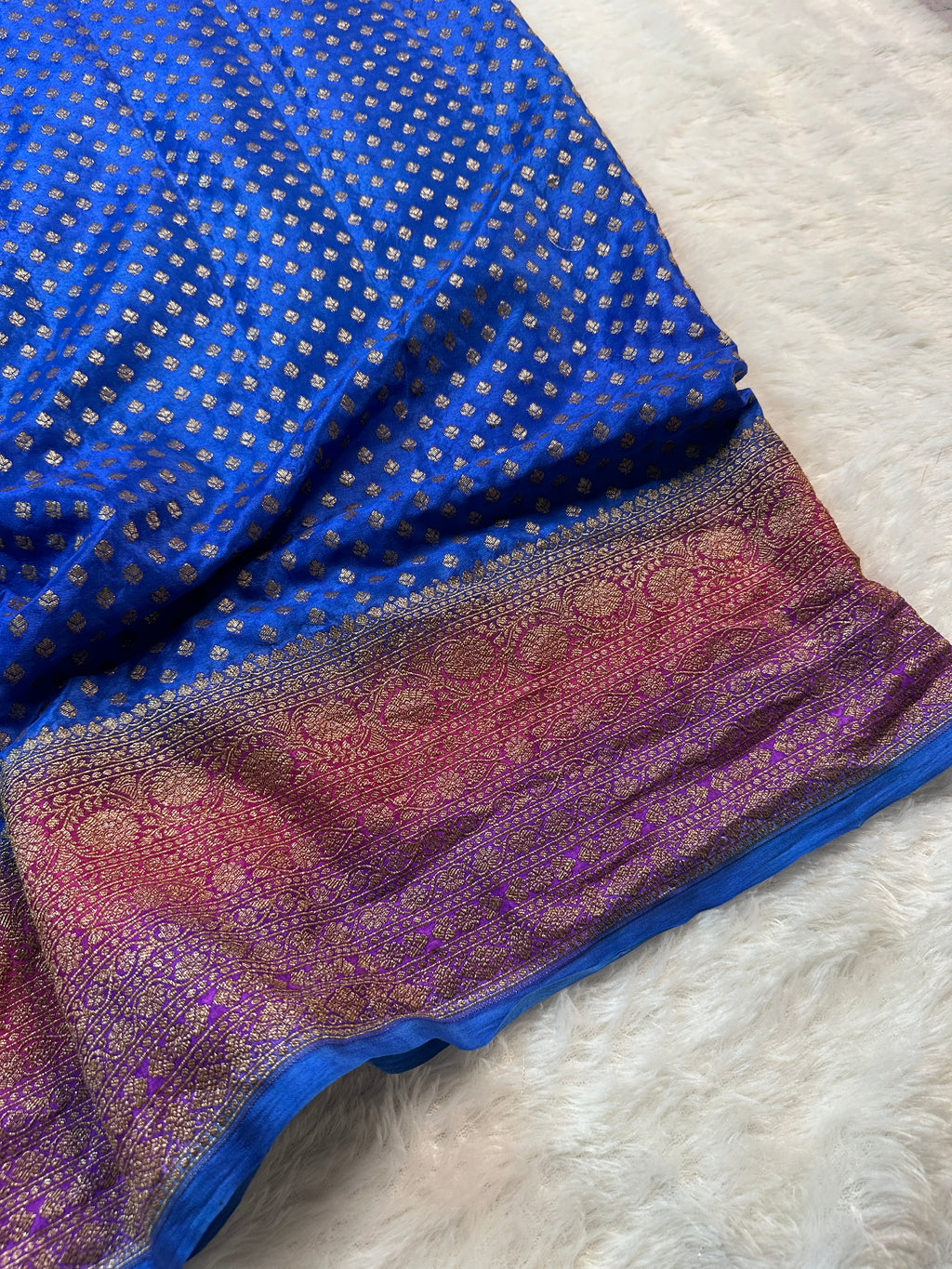 Royal Blue Pure Khaddi Crep Silk Banarasi 3d Saree