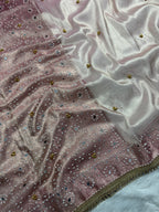Rose Pink Tissue Silk Saree With Ghungroo & Mirror Work Designer Border Lace Saree