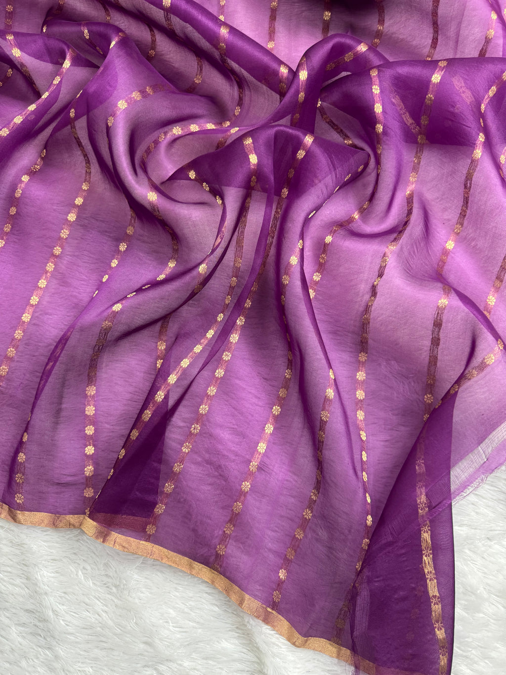 Magenta Pure Kora Organza Silk Banarasi Saree Sona & Roopa Stripe