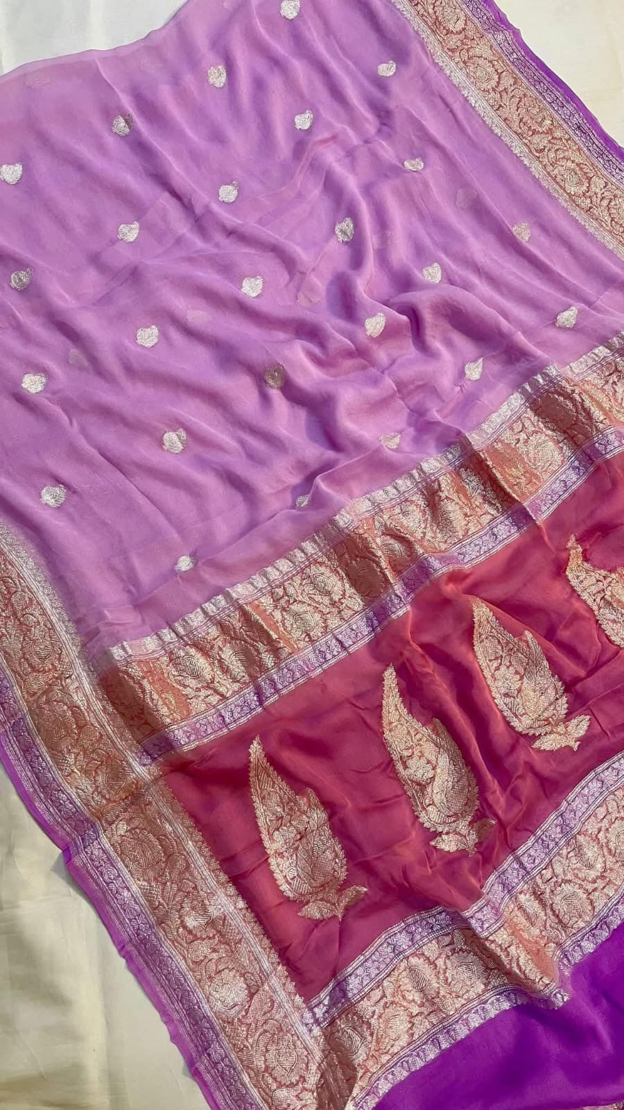 Pastels Pure Khaddi Chiffon Silk Banarasi 3d Saree