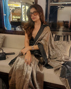 Black Pure Glass Tissue Silk Banarasi Saree