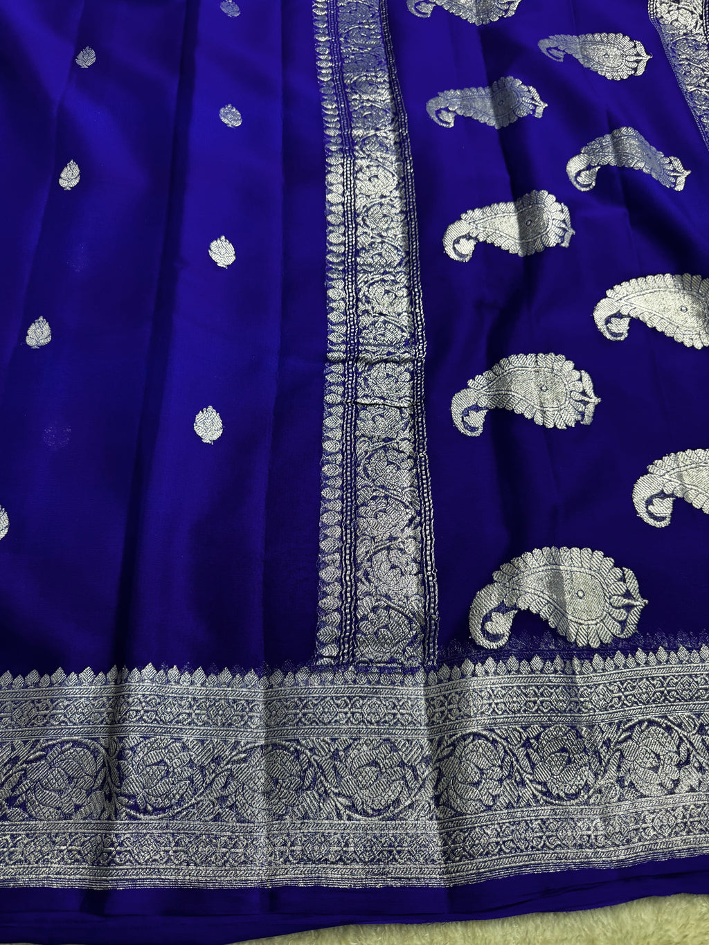 Royal blue Pure khaddi Chiffon Silk Banarasi Border Booti Saree