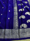 Royal blue Pure khaddi Chiffon Silk Banarasi Border Booti Saree