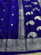 Royal blue Pure khaddi Chiffon Silk Banarasi Border Booti Saree
