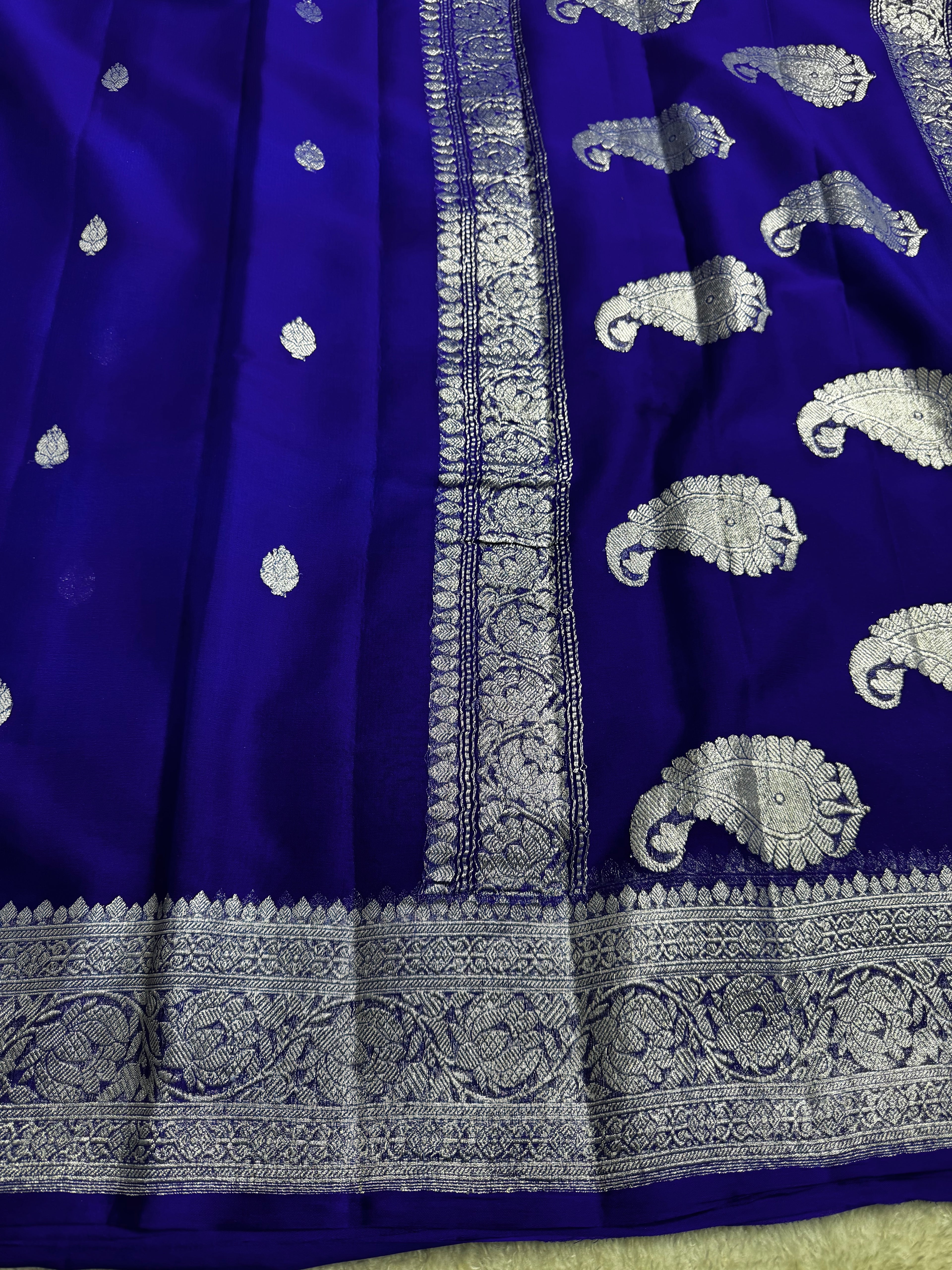 Royal blue Pure khaddi Chiffon Silk Banarasi Border Booti Saree