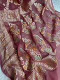 Pastels Handbrush Meenakari Pure Khaddi Georgette Silk Banarasi Saree